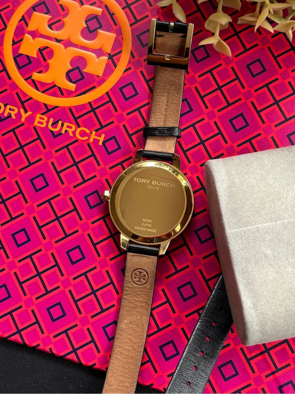 Tory Burch Black and Gold Double-Wrap Leather Watch
